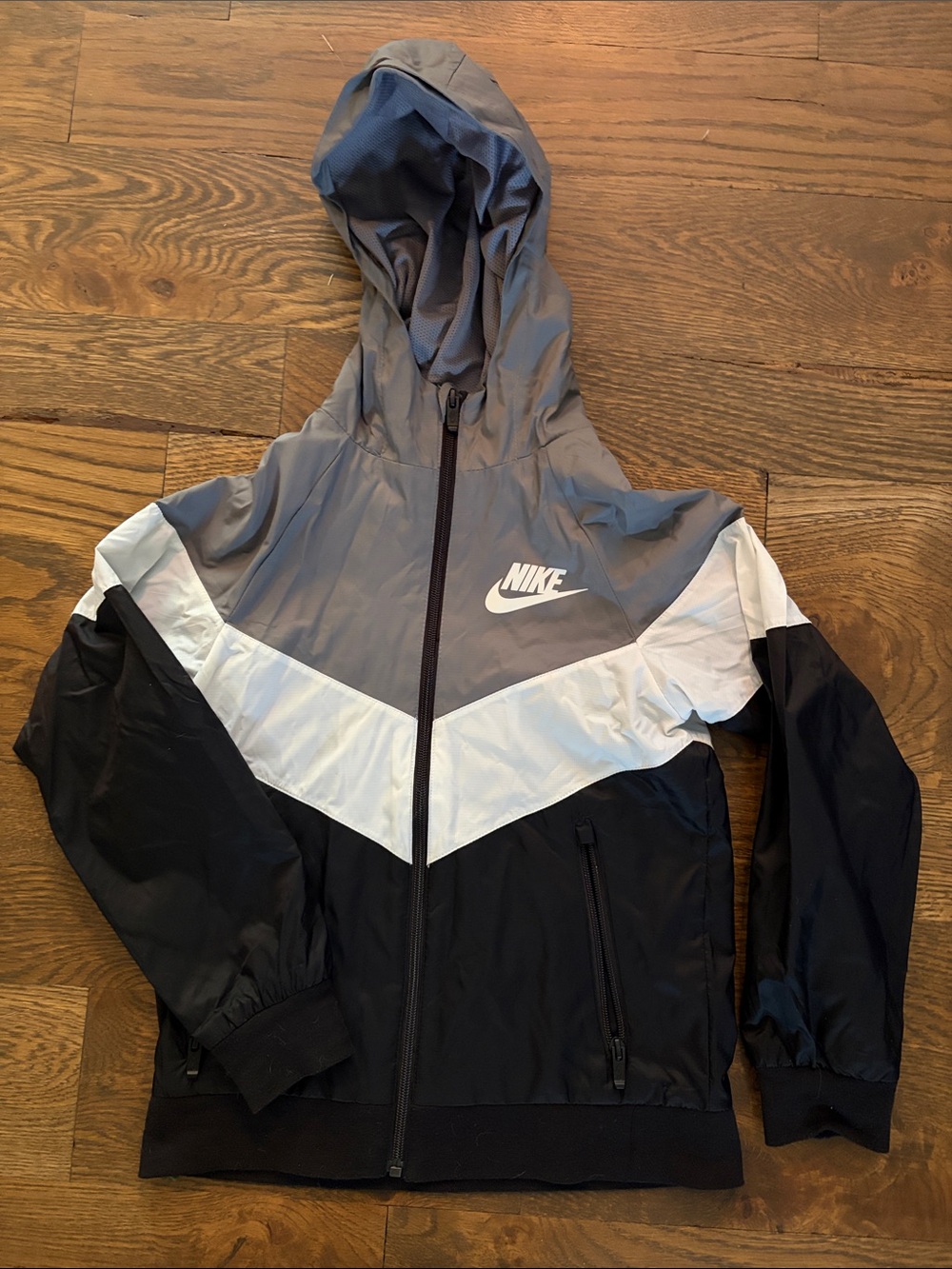 Nike Kids Hooded Windbreaker Jacket - Gray, White, Black